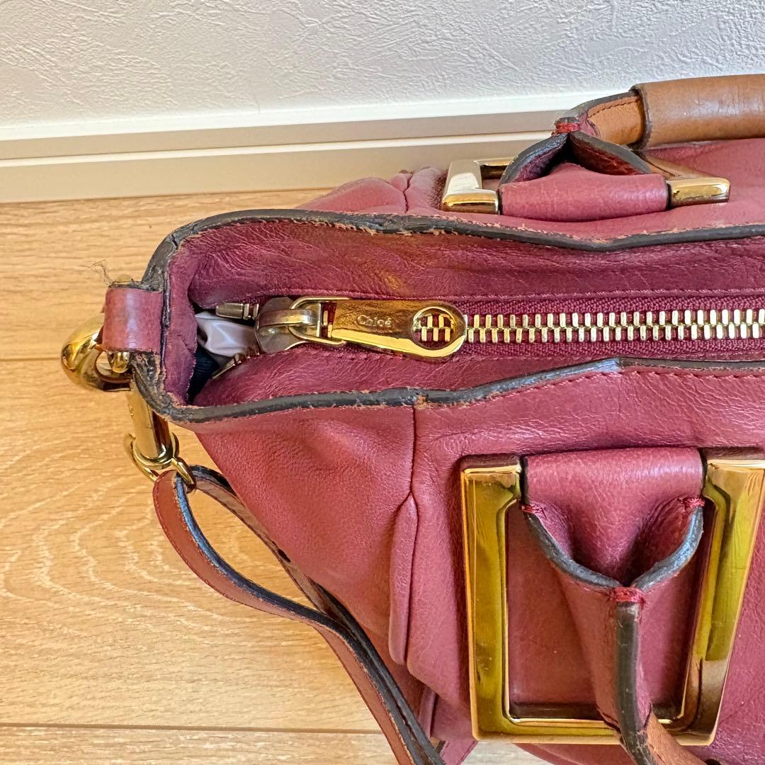 Chloe エテル ハンドバッグ レザー 赤 ボルドー ショルダー 容量大きめ