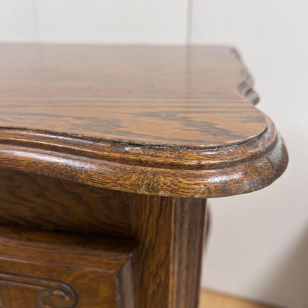 アンティーク　三越家具ブルージュ　ルーマニア製　オーク材デスク　英国　猫脚　虎柄