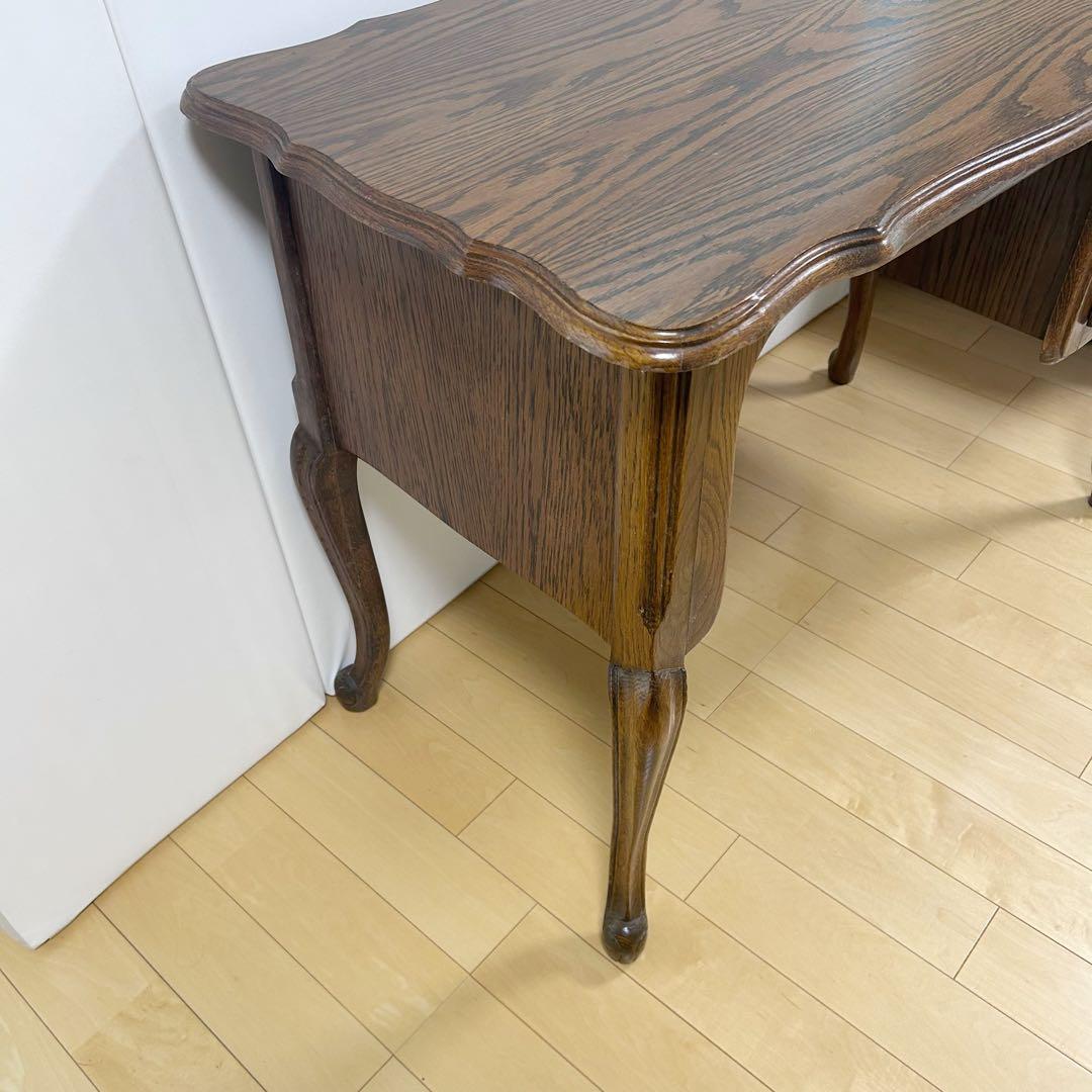 アンティーク　三越家具ブルージュ　ルーマニア製　オーク材デスク　英国　猫脚　虎柄