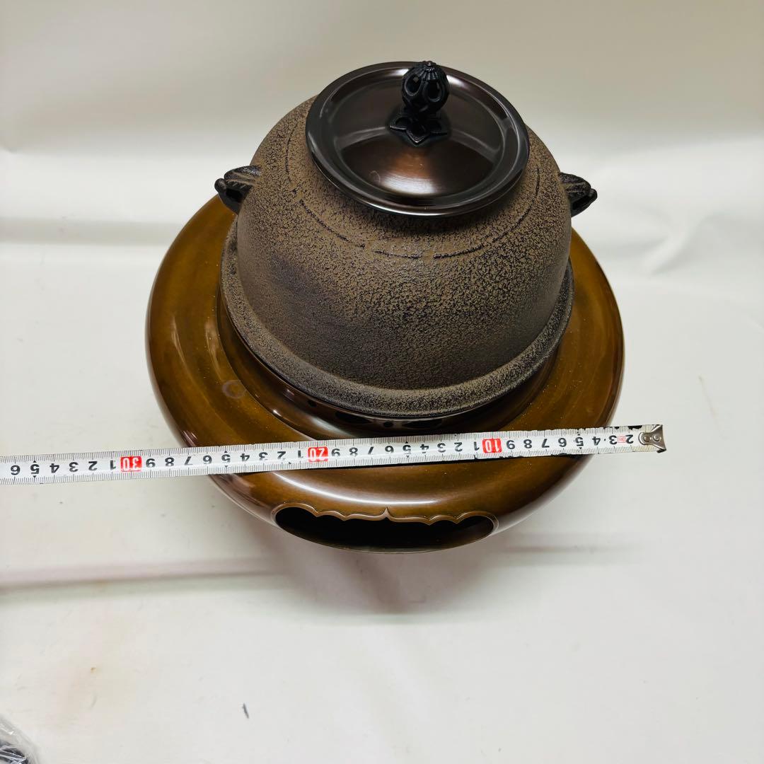 茶道具 茶釜 唐銅 朝鮮風炉 共箱 麻生雅芳 菊地政光