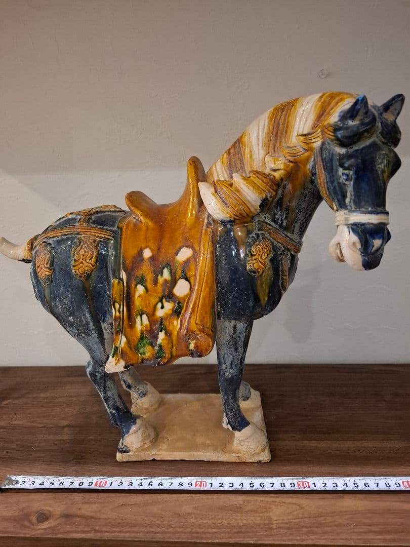 旧豪家蔵出し 唐三彩藍釉戰馬