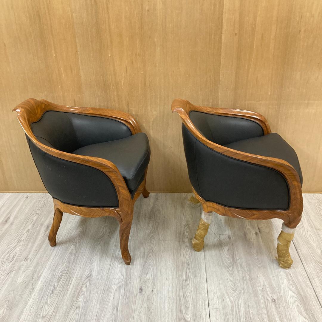 総革　ラウンジソファ　一人掛け　応接　２脚セット B