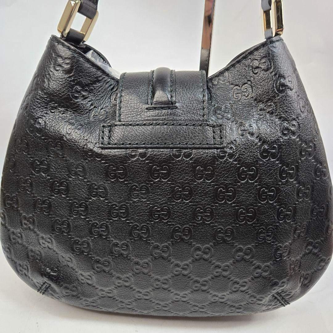 ほぼ未使用 GUCCI ホーボー型 GGシマレザー ショルダーバッグ