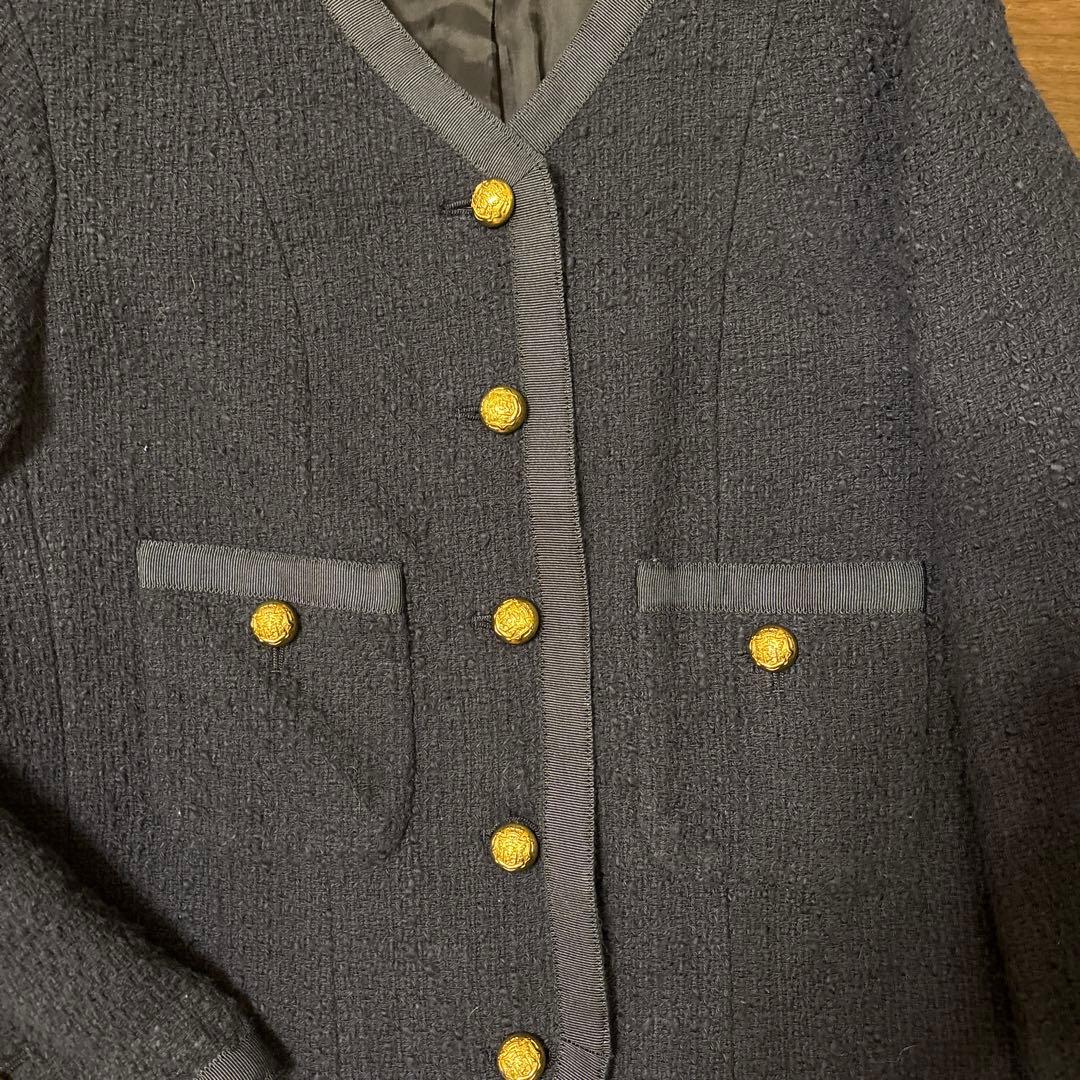 ドゥーズィエムクラス　ネイビーtweed Vネック ジャケット