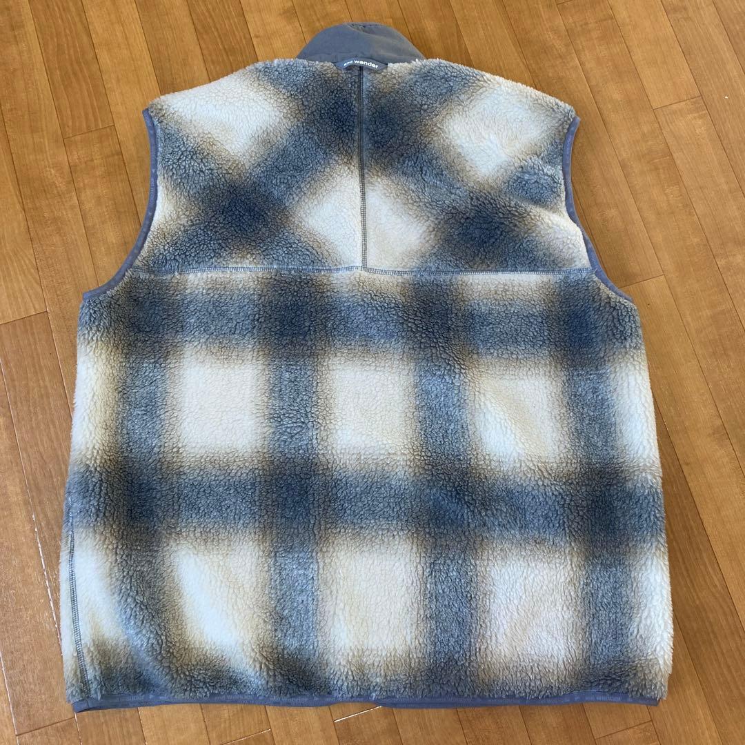 and wander チェック柄 フリース　ベスト　XL