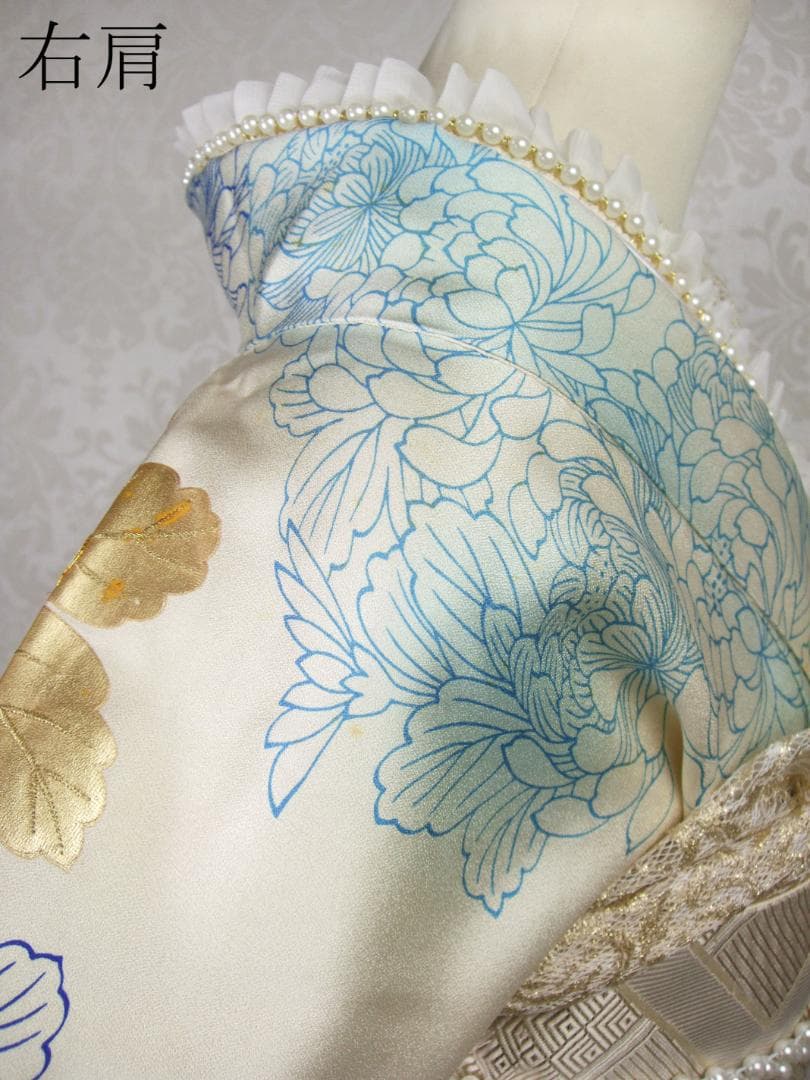 大輪菊の豪華刺繍/振袖フルセット　ｍ73　成人式 やまと謹製 白振袖