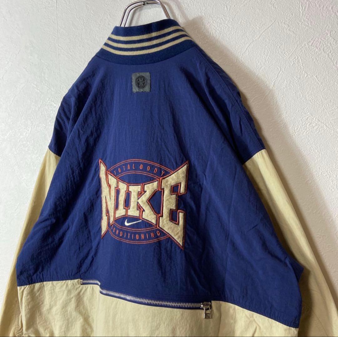 【背面ビッグ刺繍ロゴ◎】NIKEナイロンジャケット古着銀タグMツートンカラー
