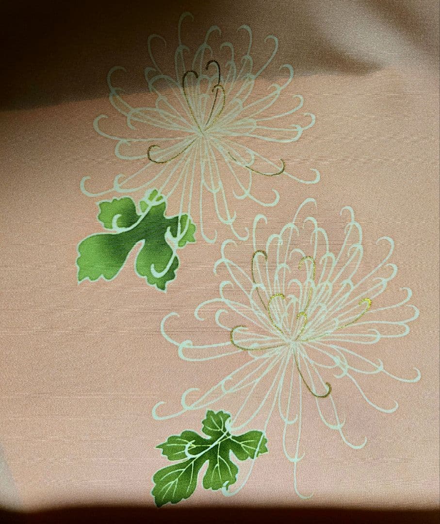 丹後ちりめん 着尺 付け下げ上品な桃色 金彩有 糸菊 京友禅