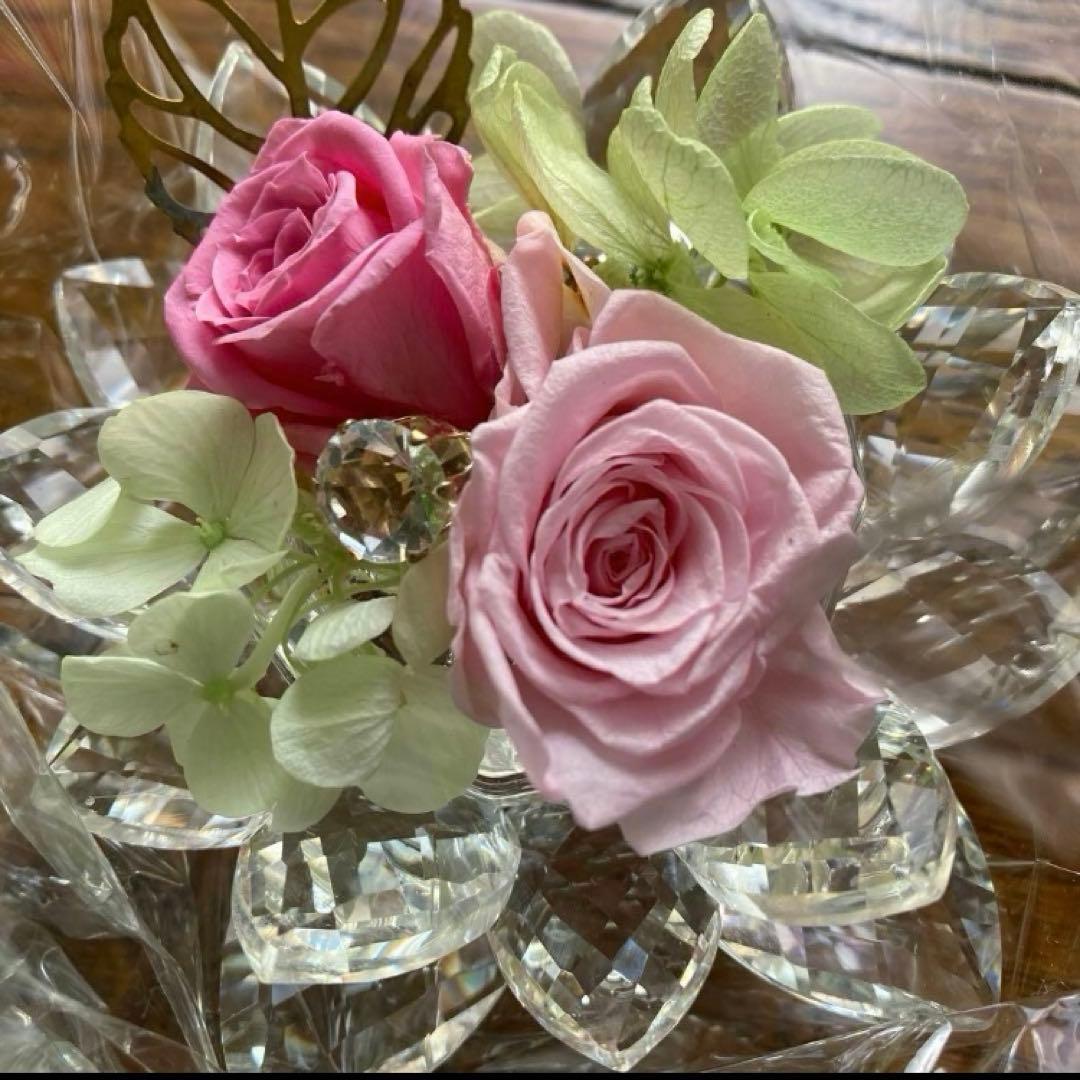 バラ アジサイ ブリザーブドフラワー 蓮花 クリスタルガラス お仏壇 お供え花