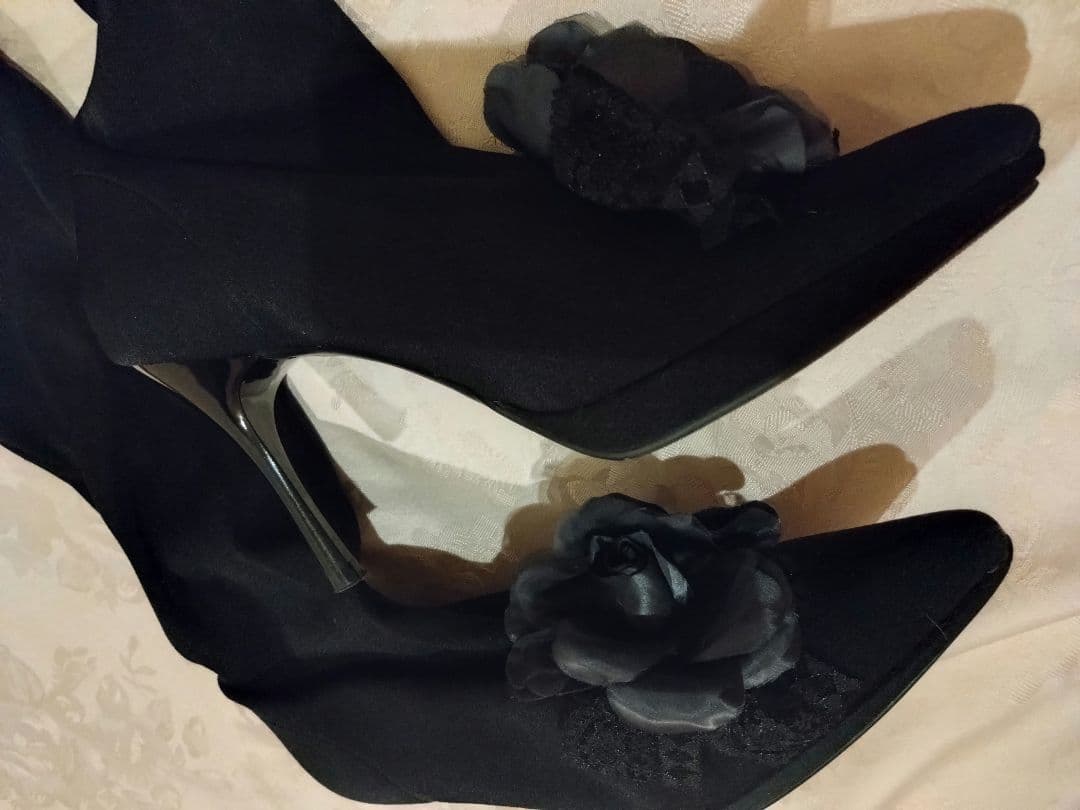 ジーザスディアマンテ★薔薇レースリボン黒ニーハイブーツ