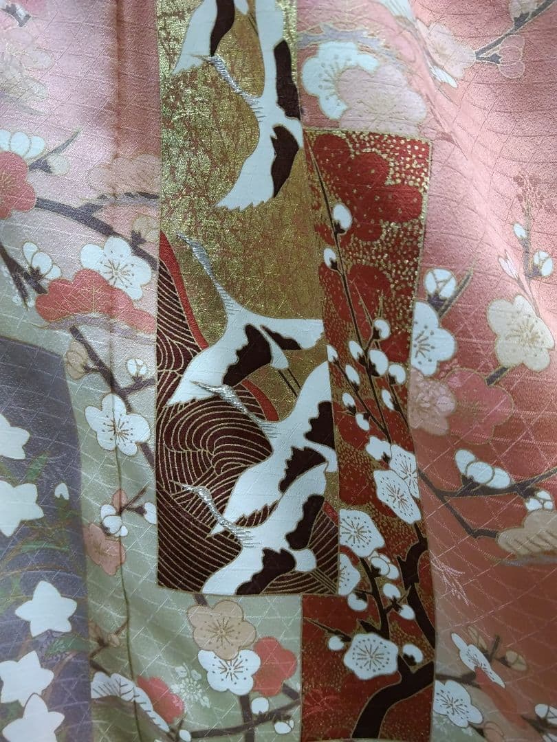 専用 最終値下げ F-274 訪問着 金彩 暈し 袷 鶴 松 梅 緞子 美品