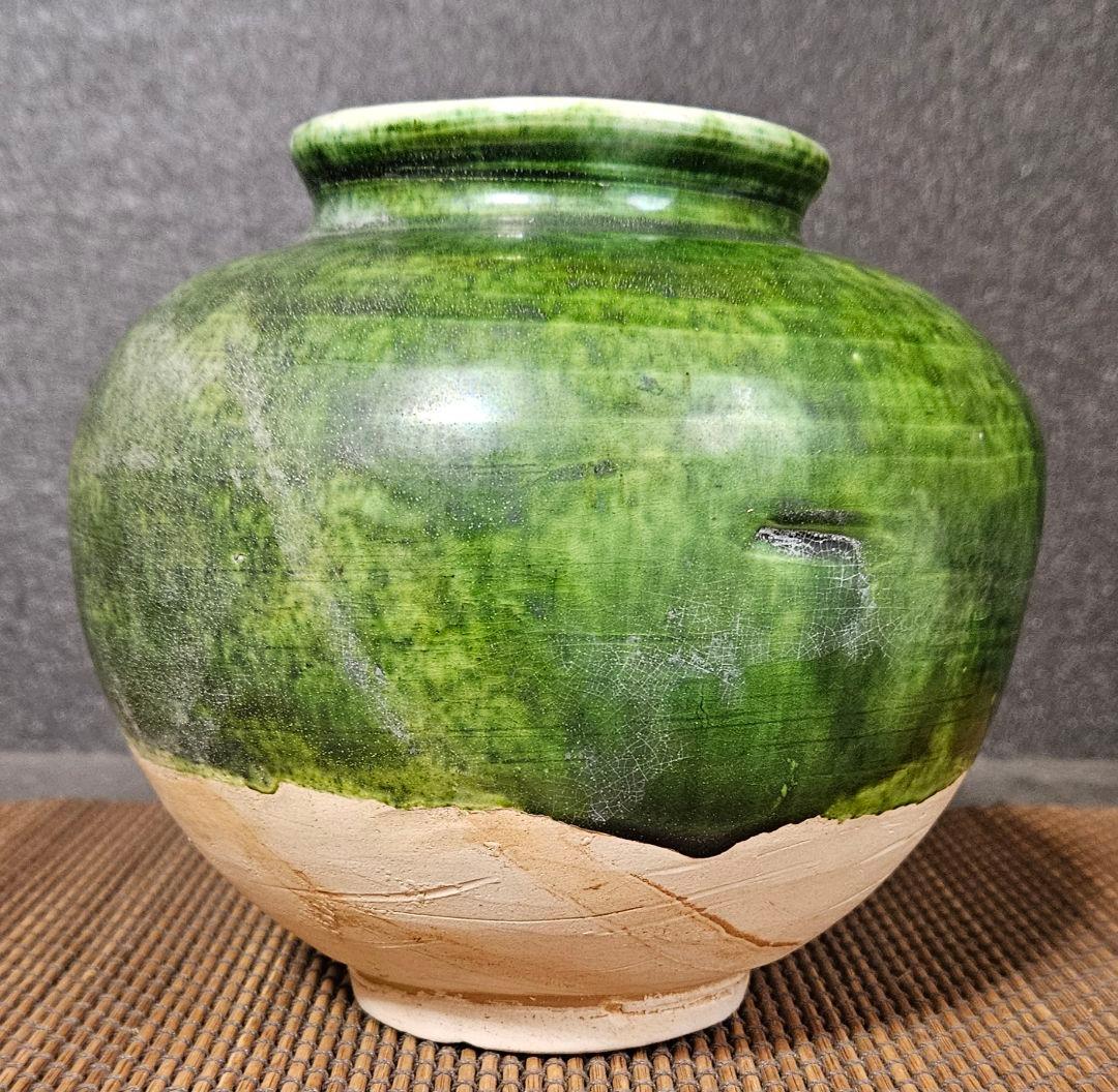 中国古美術　中国古陶磁器　中国古玩　遼時代　遼緑釉　丸壺　罐　漢緑釉　古代中国