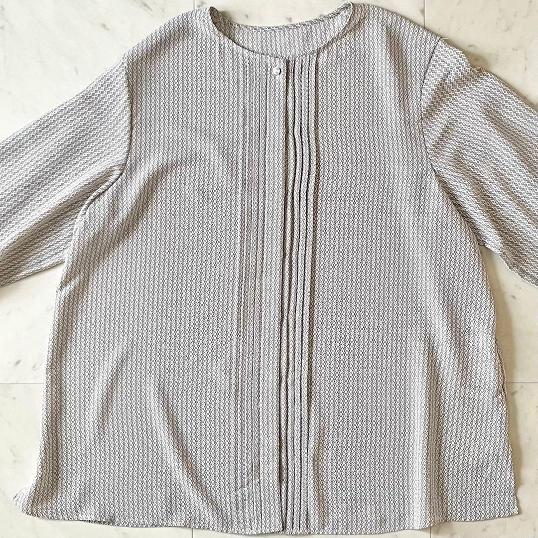 タグ付未使用♪23区 ヴィンテージプリントピンタックブラウス 44 大きいサイズ