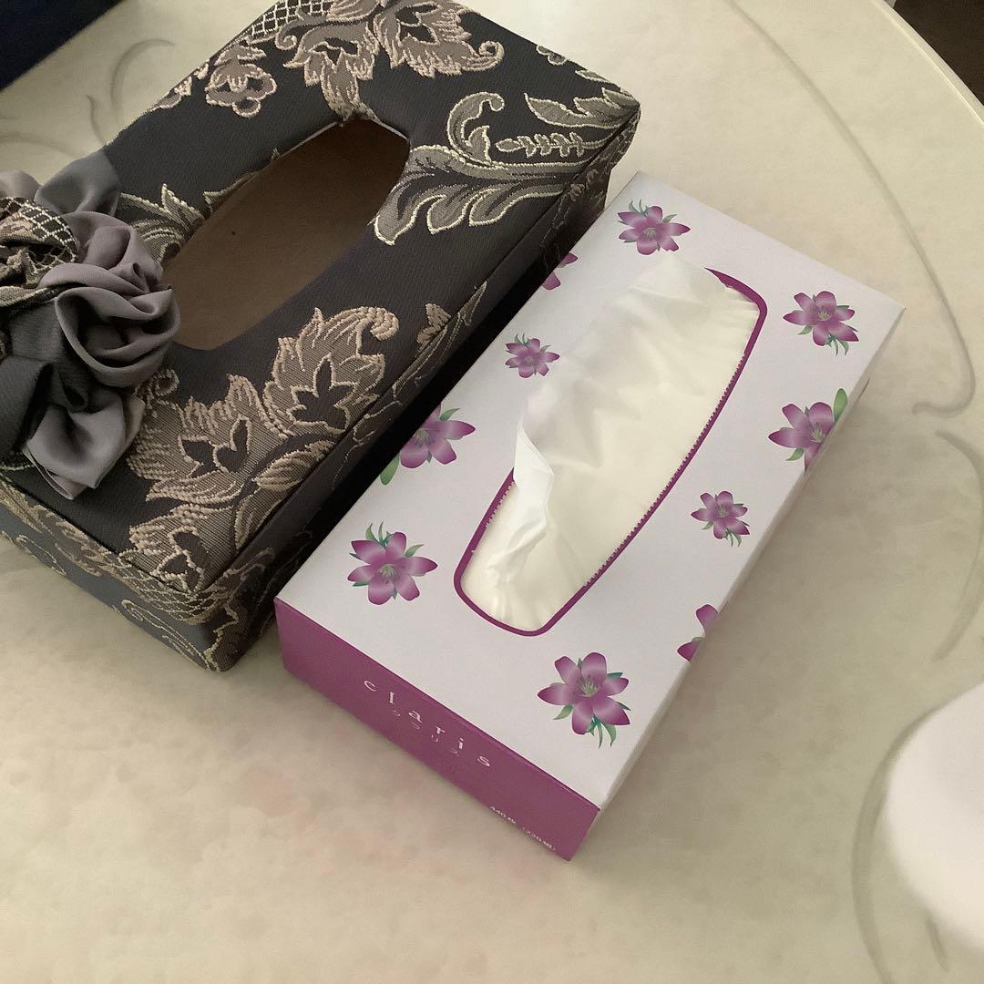 高級　エレガント　花柄 ティッシュボックス　しっかり素材