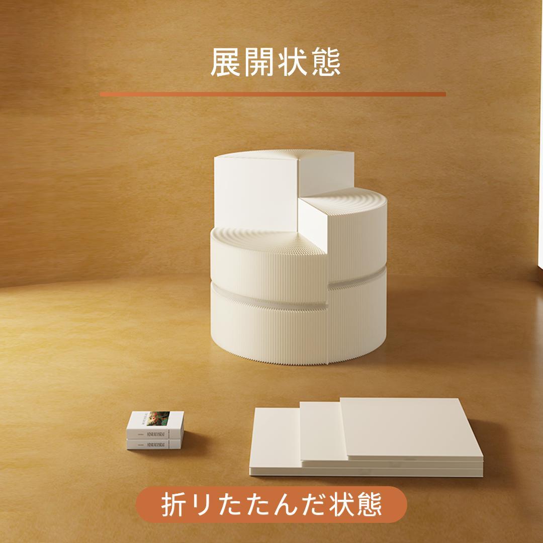 ホワイト階段円柱型ディスプレイ台直径100cm高さ78㎝ 陳列台 組立不要展示会