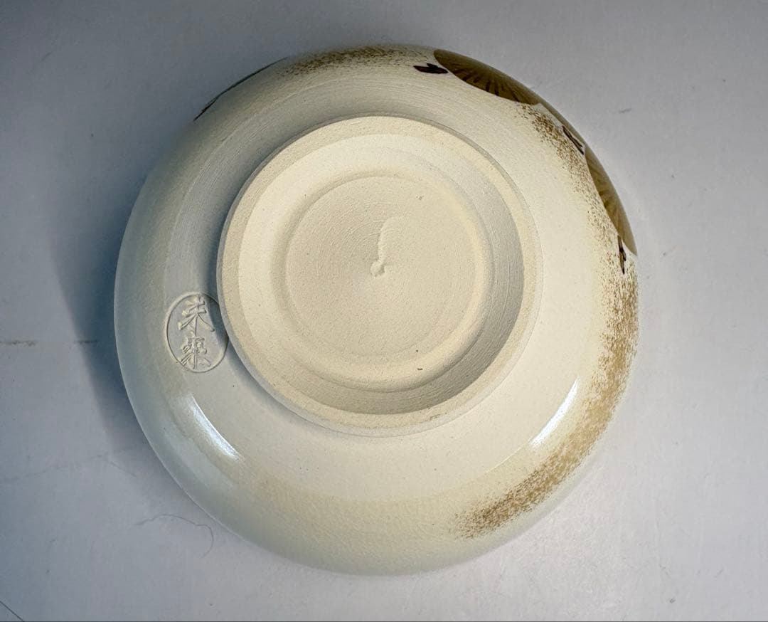 【中古品】福本未来造　色絵唐松茶碗（共箱）