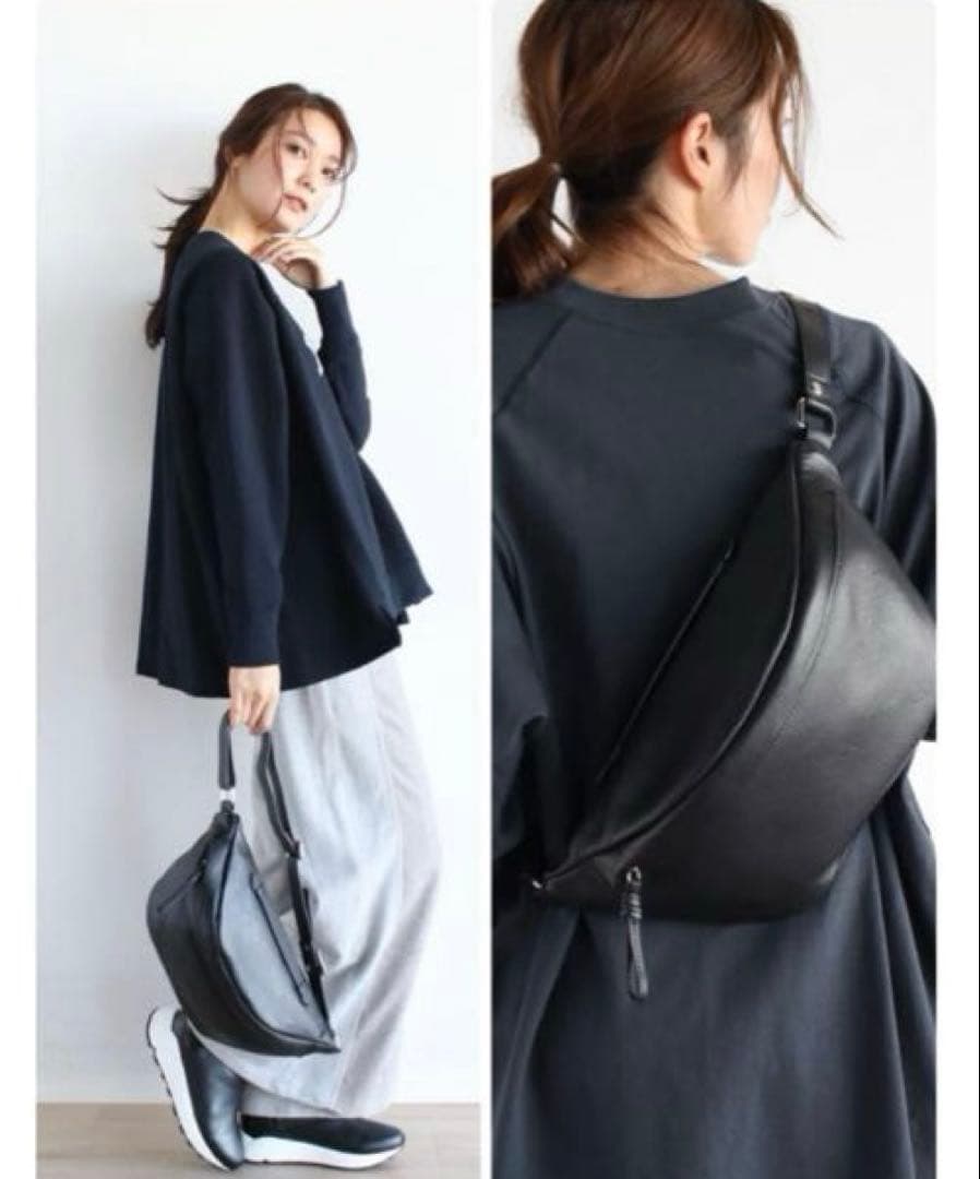 【匿名配送】nouer ヌエール 黒 牛革 ボディバッグ 2way シボ革 人気