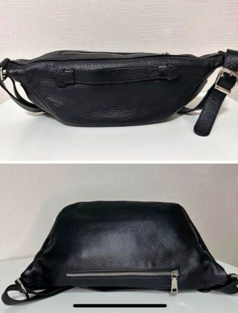 【匿名配送】nouer ヌエール 黒 牛革 ボディバッグ 2way シボ革 人気