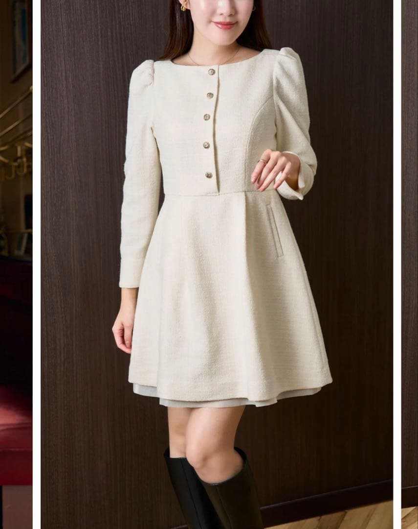 新品 herlipto Mondrian Tweed Mini Dress 白