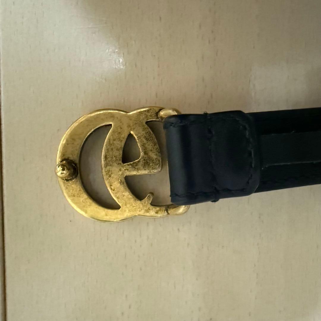 黒レザー グッチ　GG ロゴ ベルト