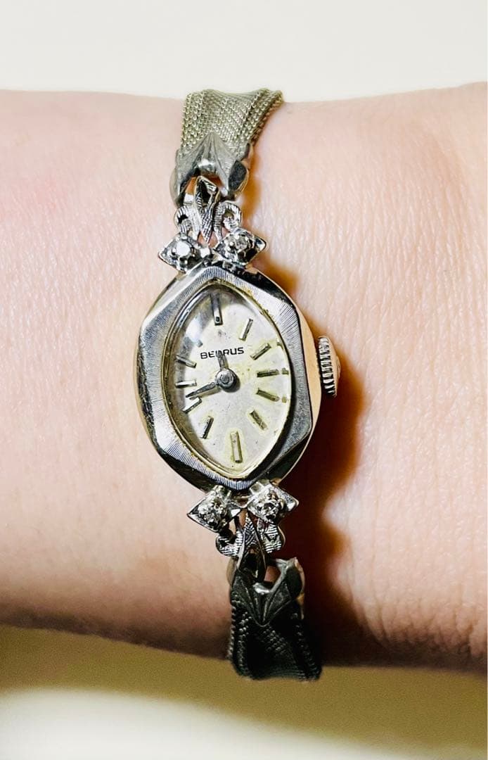 アンティークレディース時計 BENRUS K14 ホワイトゴールド
