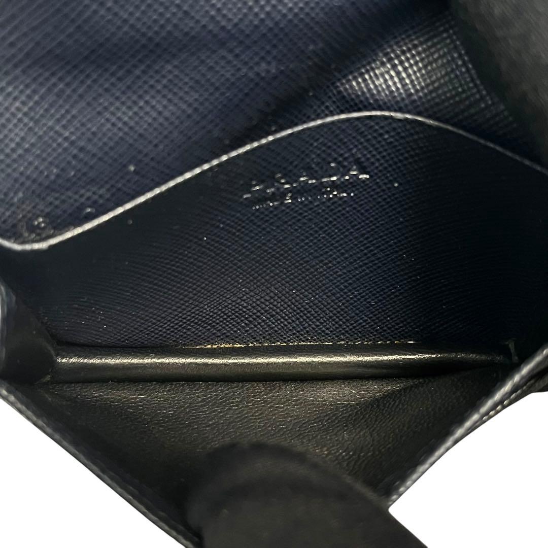 希少✨プラダ カードケース 名刺入れ サフィアーノレザー ロゴ金具 ネイビー