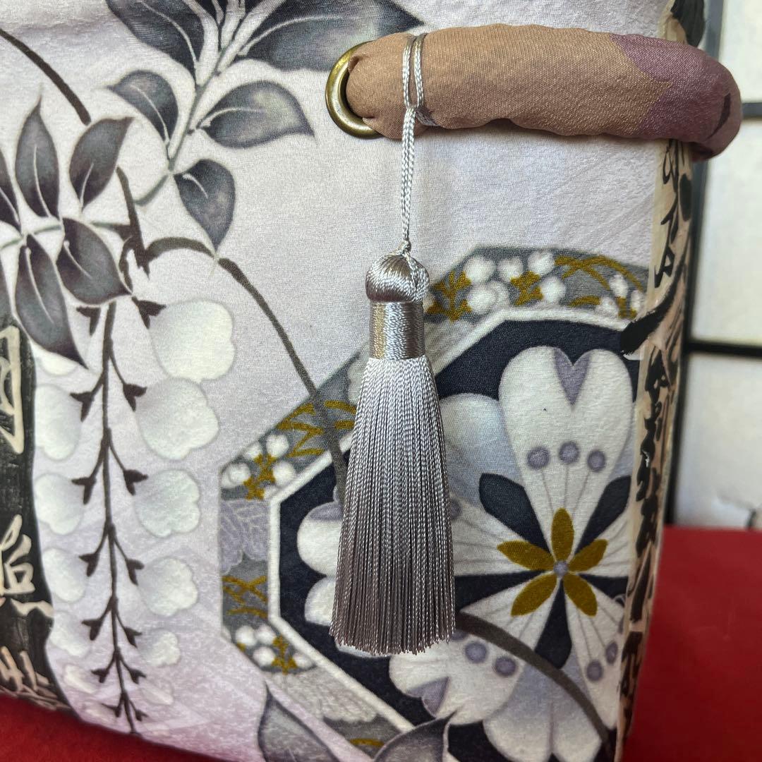 歌麿 浮世絵 美人 一閑張り バッグ かごバッグ ハンドバッグ 正絹 花 特大