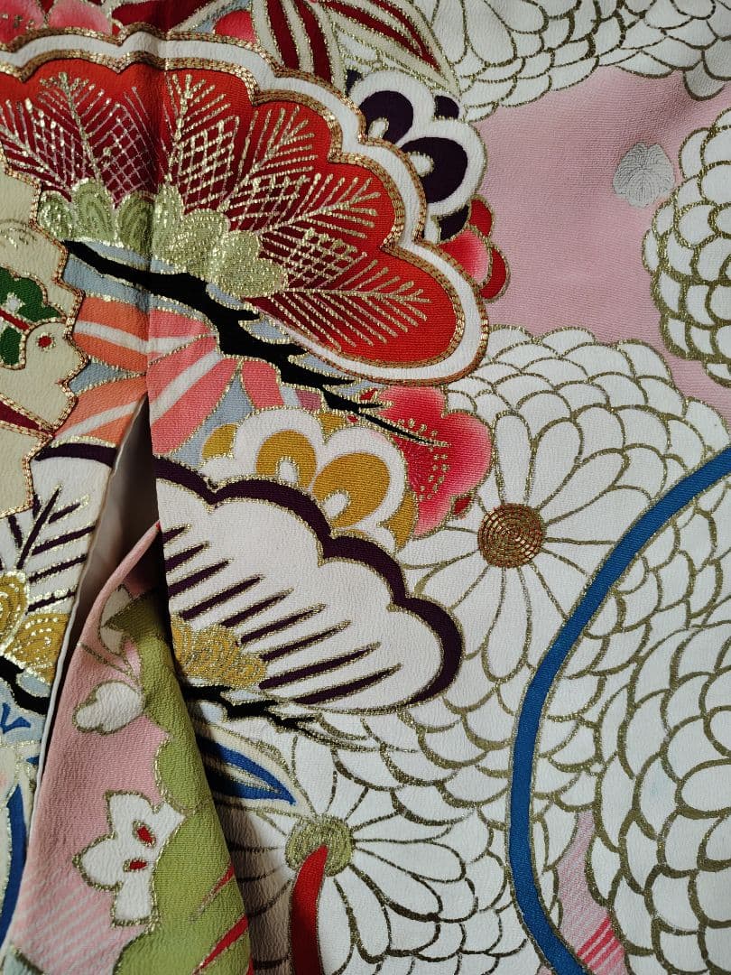 アンティーク振袖 ピンク 状態悪い 金駒刺繍　鳳凰 伝統柄振袖　牡丹刺繍　レトロ