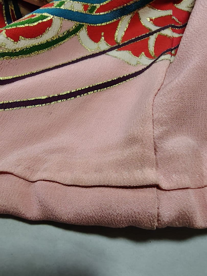 アンティーク振袖 ピンク 状態悪い 金駒刺繍　鳳凰 伝統柄振袖　牡丹刺繍　レトロ