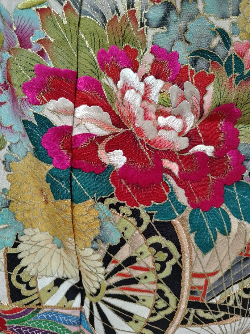 アンティーク振袖 ピンク 状態悪い 金駒刺繍　鳳凰 伝統柄振袖　牡丹刺繍　レトロ