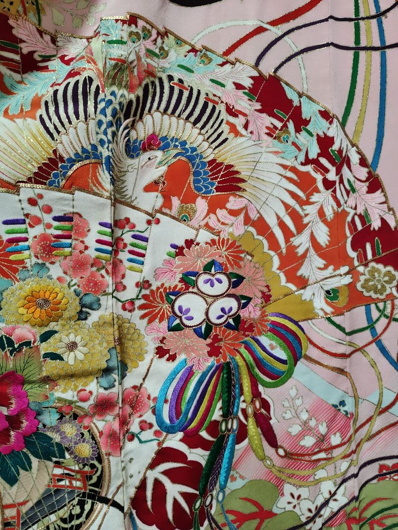 アンティーク振袖 ピンク 状態悪い 金駒刺繍　鳳凰 伝統柄振袖　牡丹刺繍　レトロ