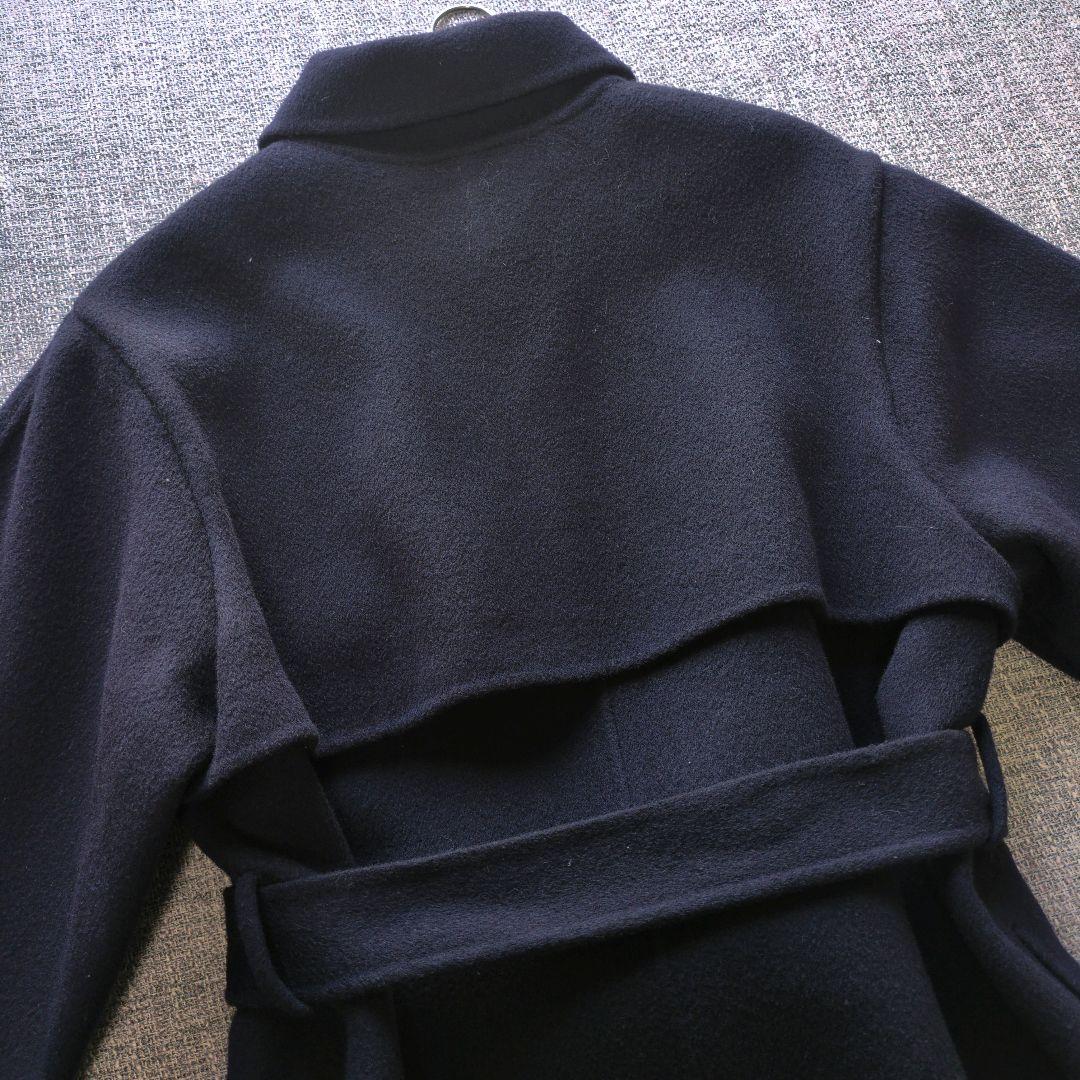 バンソンエミレイユ　ゆったり　ウールリバーコート　ベルト付　バルカラー　ネイビー