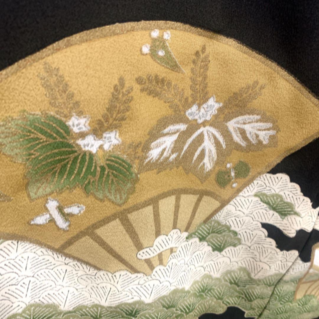 美品　黒留袖　袋帯　￼ 4点フルセット　結婚式　比翼仕立て　礼服　扇　松