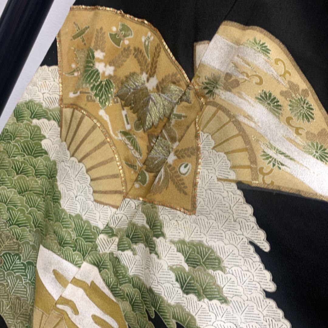 美品　黒留袖　袋帯　￼ 4点フルセット　結婚式　比翼仕立て　礼服　扇　松