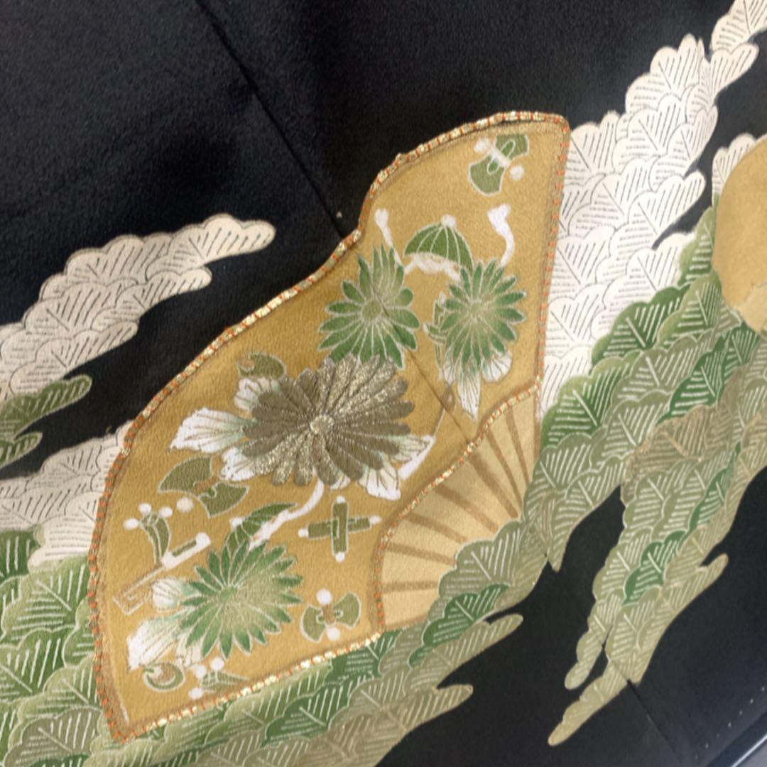 美品　黒留袖　袋帯　￼ 4点フルセット　結婚式　比翼仕立て　礼服　扇　松