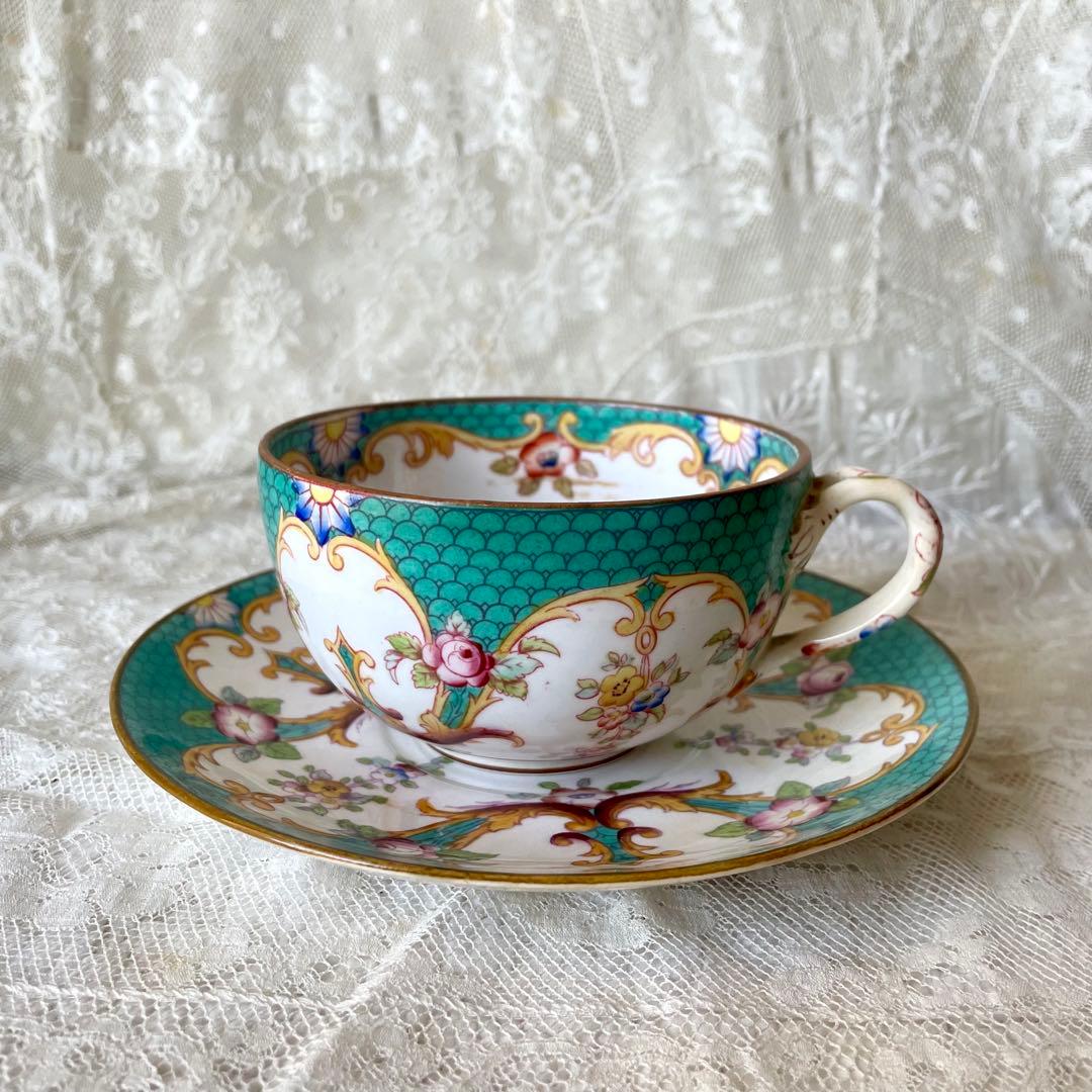 【レア】サルグミンヌミントン　ショコラカップ　緑　C&S フランスアンティーク