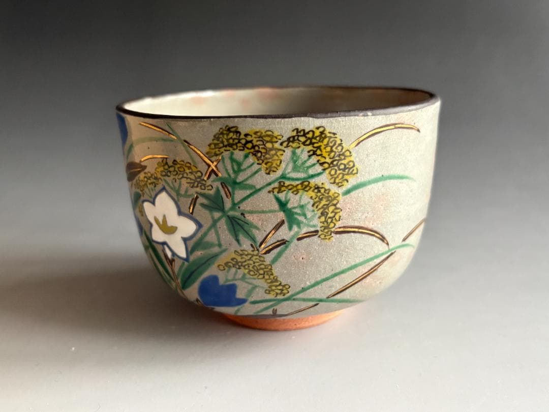 紫水釜　西村徳泉　乾山写　桔梗の絵　茶碗　茶道具