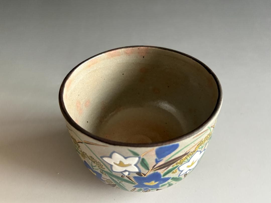 紫水釜　西村徳泉　乾山写　桔梗の絵　茶碗　茶道具