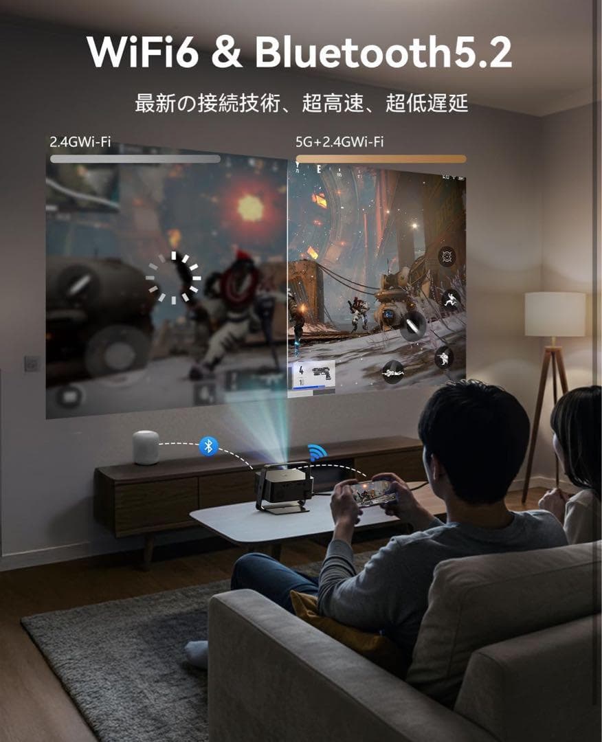 プロジェクター 小型 4K対応 スマホ 1080P 360°回転 Netflix