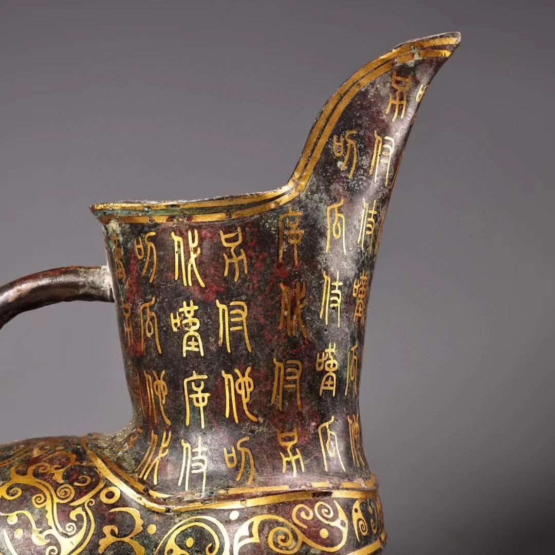 中国古美術・旧蔵青銅製鍍金三足の盛酒器・青銅製・純手作り・置物・茶道具・酒具