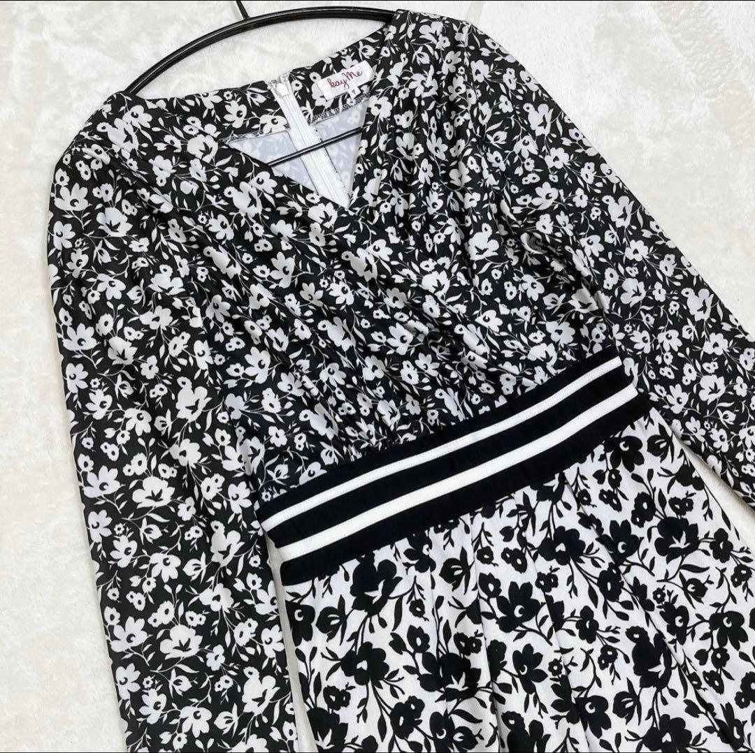 美品✨ケイミー　ワンピース　ハイウエスト　切り替え　花柄　モノトーン