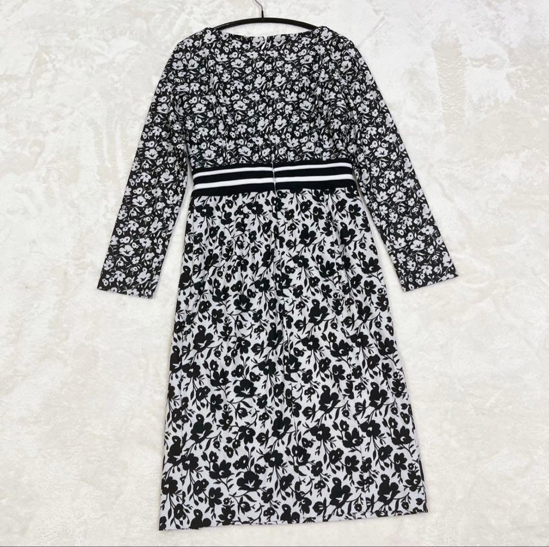 美品✨ケイミー　ワンピース　ハイウエスト　切り替え　花柄　モノトーン