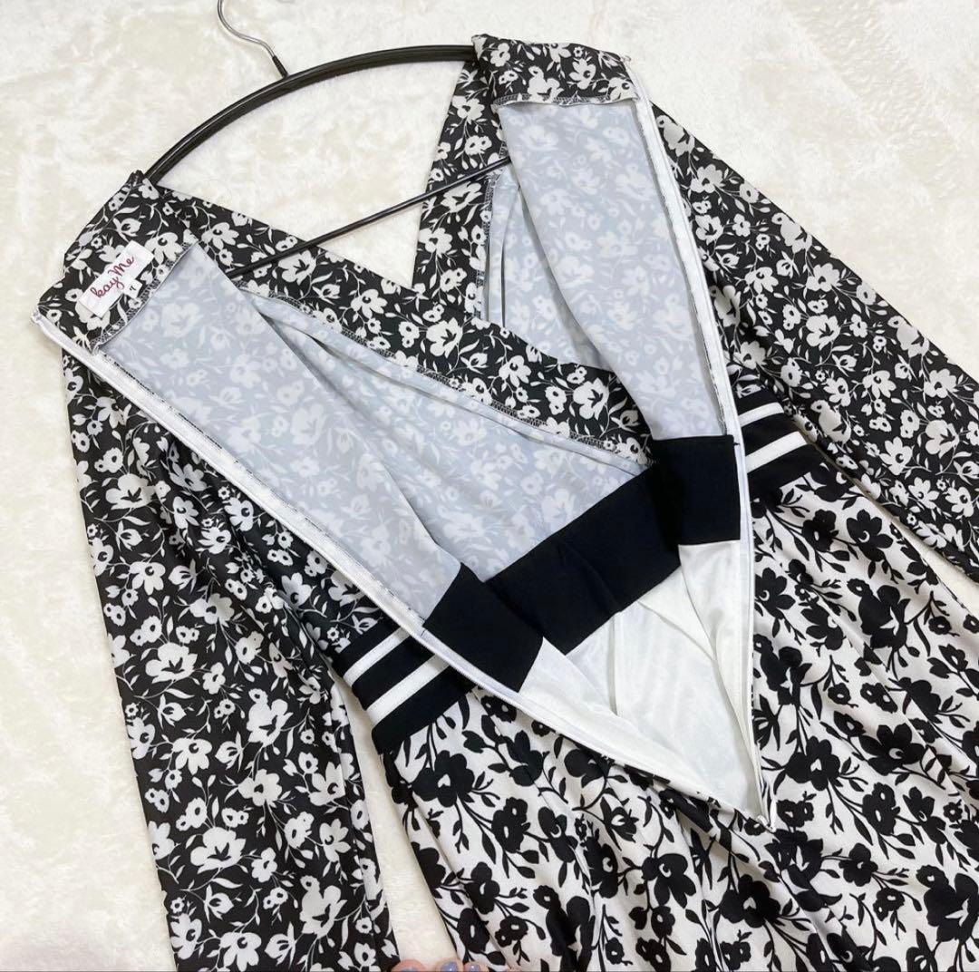 美品✨ケイミー　ワンピース　ハイウエスト　切り替え　花柄　モノトーン