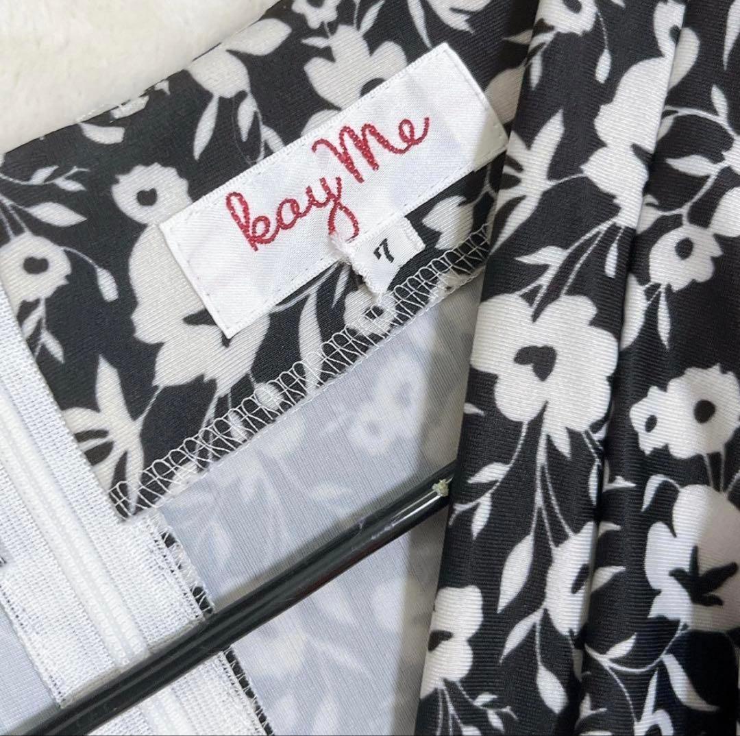 美品✨ケイミー　ワンピース　ハイウエスト　切り替え　花柄　モノトーン