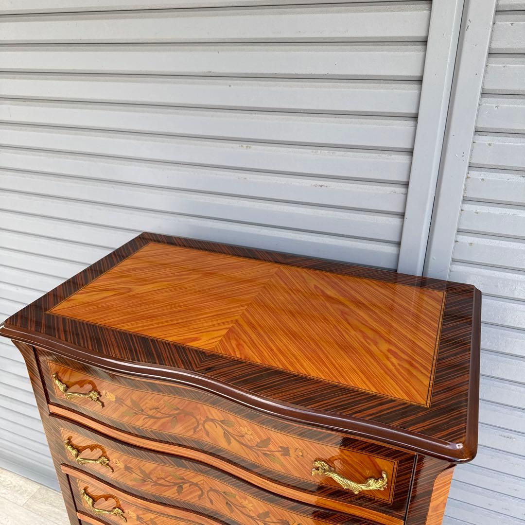 イタリア　7段　7杯　ハイチェスト　猫脚　象嵌細工