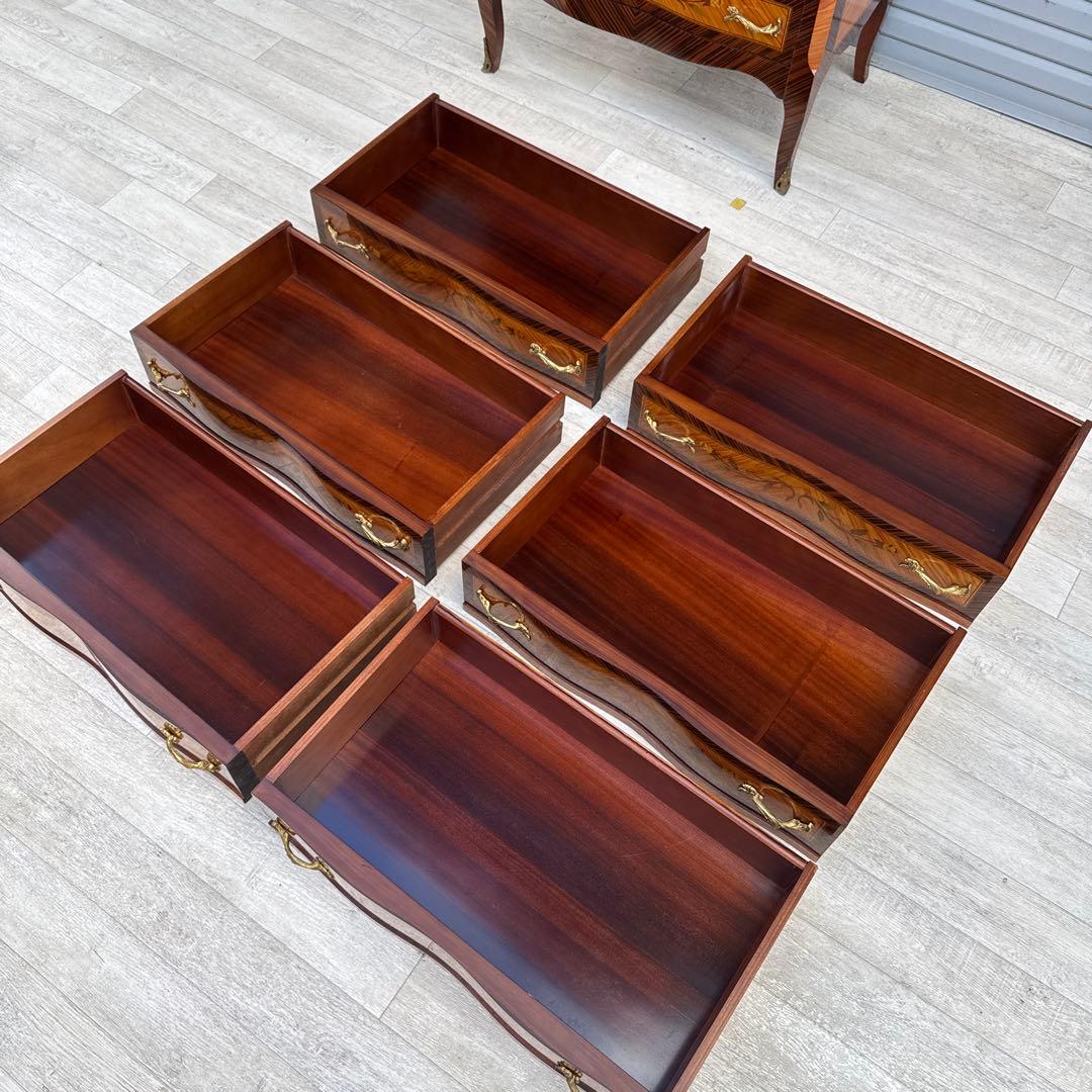 イタリア　7段　7杯　ハイチェスト　猫脚　象嵌細工