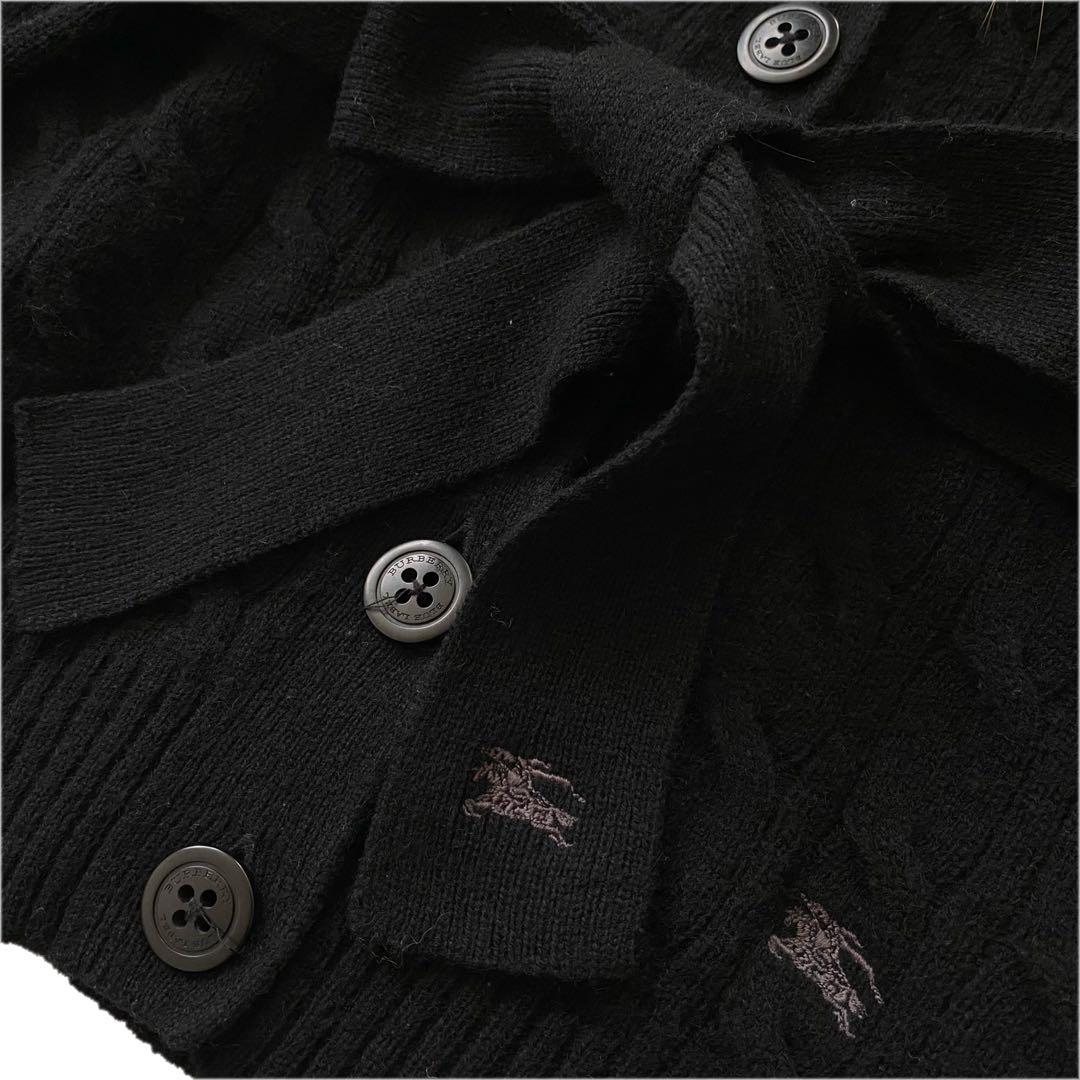 美品 バーバリーブルーレーベル フォックスファー ニット カーディガン 38 黒