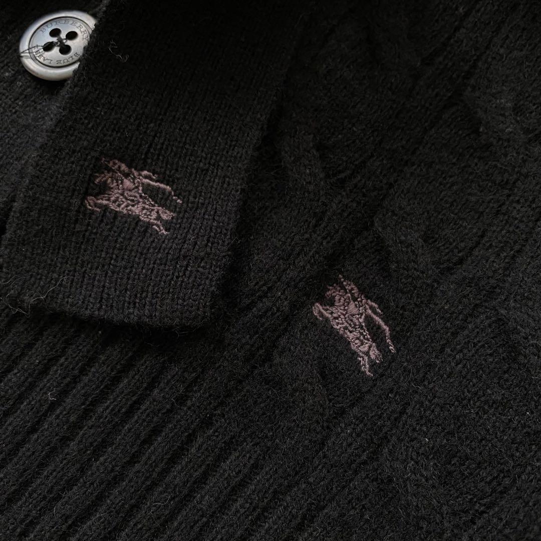 美品 バーバリーブルーレーベル フォックスファー ニット カーディガン 38 黒