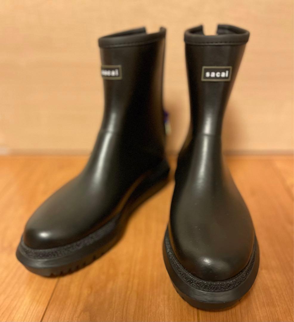 sacai ブラックラバーショートブーツ