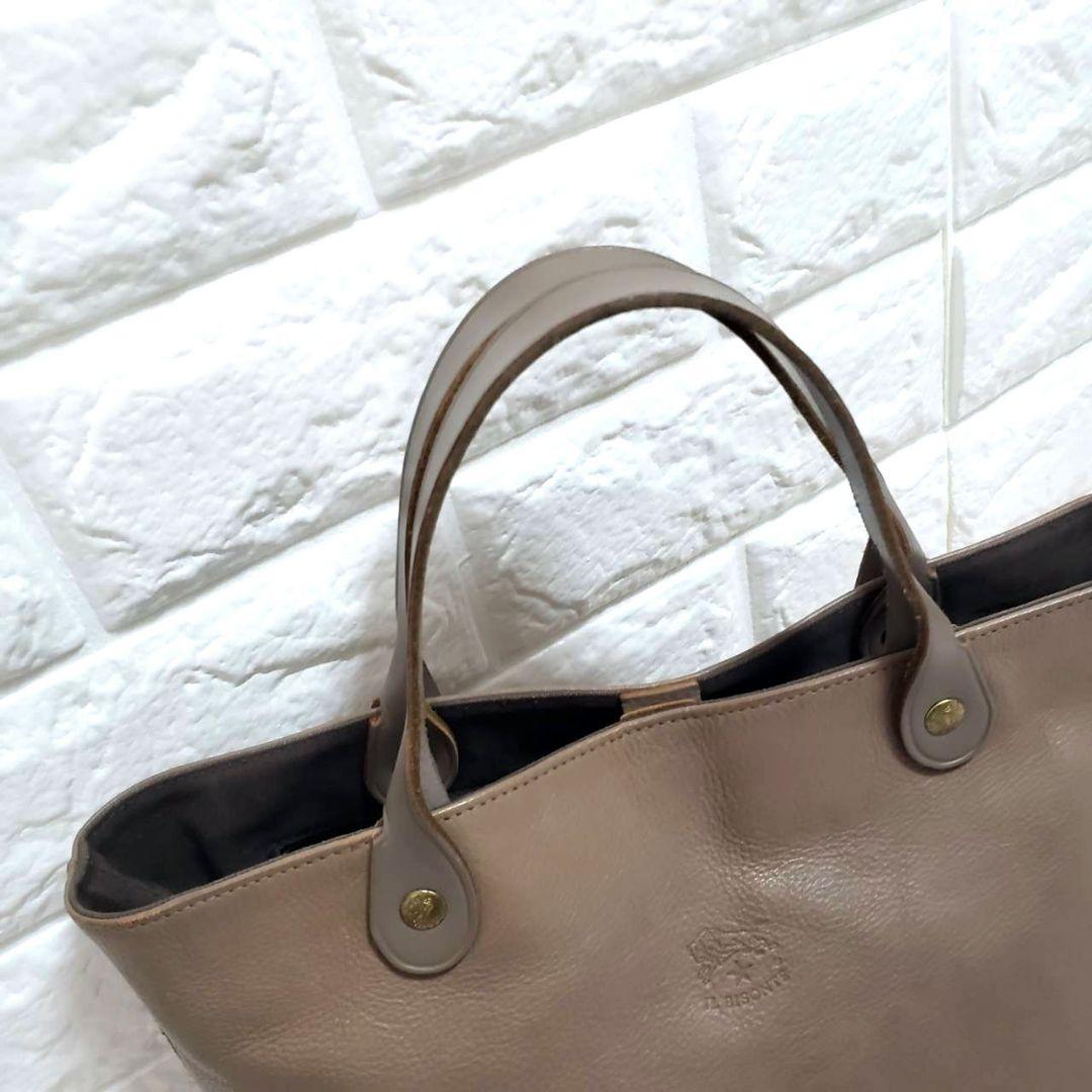 IL BISONTE イルビゾンテ レザー グレージュ レザー ハンドバッグ